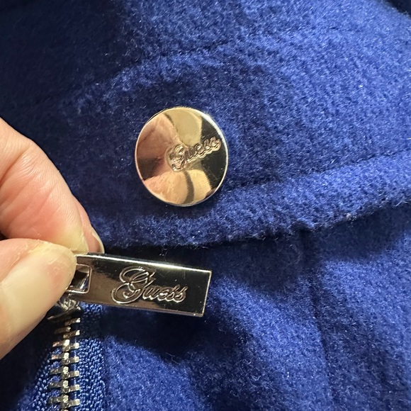 Vintage Y2K Guess Women's Royal Blue Trench Coat - Picture 6 of 9